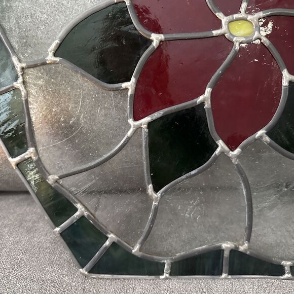 Beautiful Handmade Stained Glass Sun Catcher Christmas Poinsettia Holiday Decor - Picture 9 of 13
